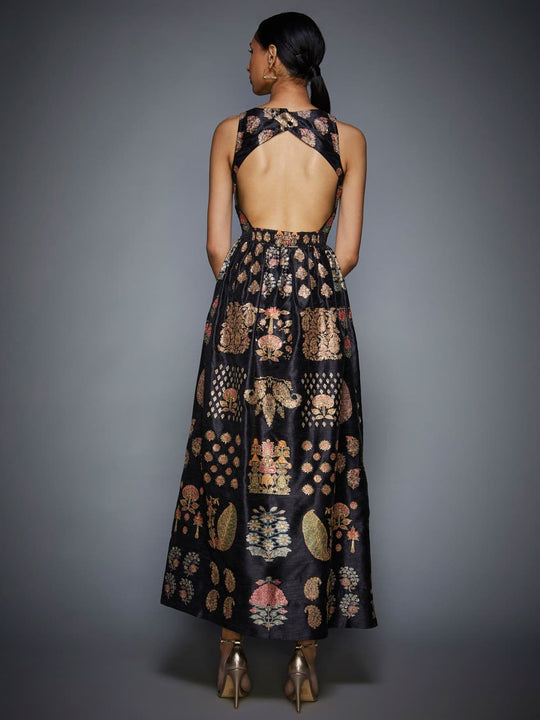 RI Ritu Kumar Black Embroidered Dress-Back