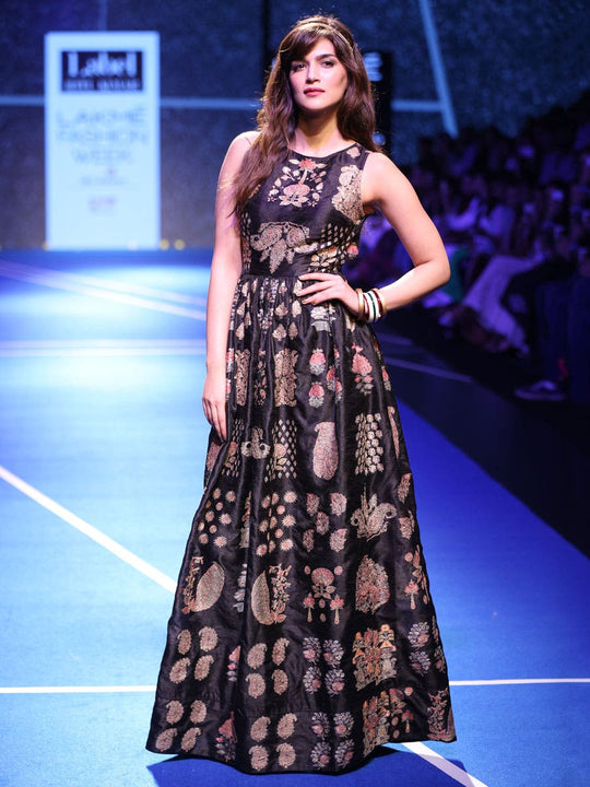 RI Ritu Kumar Black Embroidered Dress-Complete-View