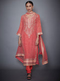 RI Ritu Kumar Coral Embroidered Suit Set Front View