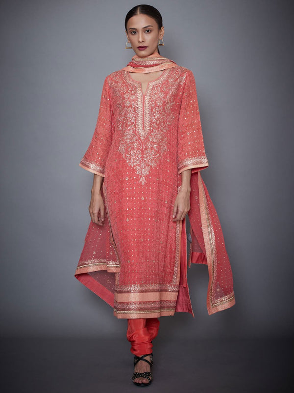 RI Ritu Kumar Coral Embroidered Suit Set