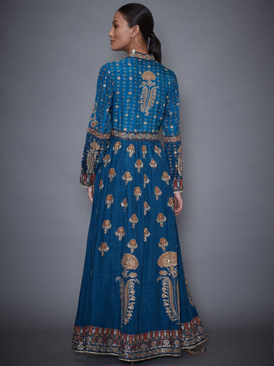 RI Ritu Kumar Turquoise & Beige Embroidered Jacket-Back