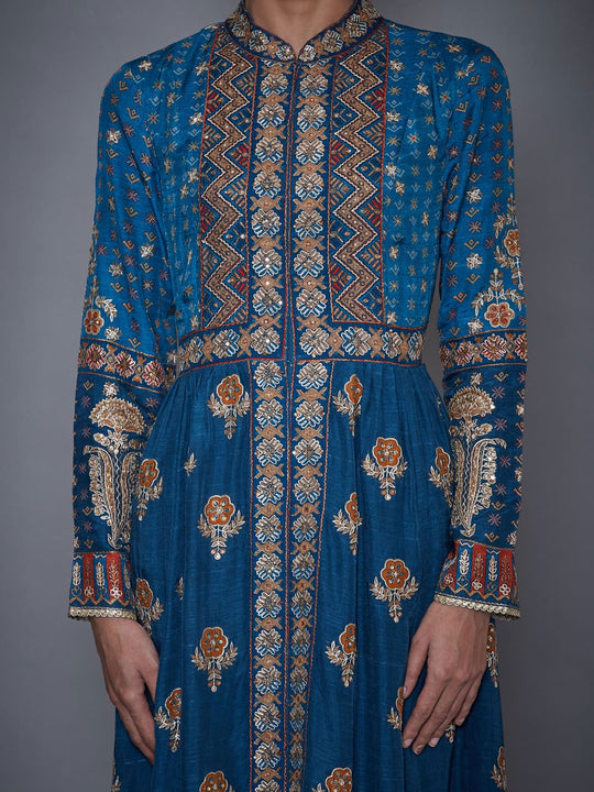 RI Ritu Kumar Turquoise & Beige Embroidered Jacket-Close Up