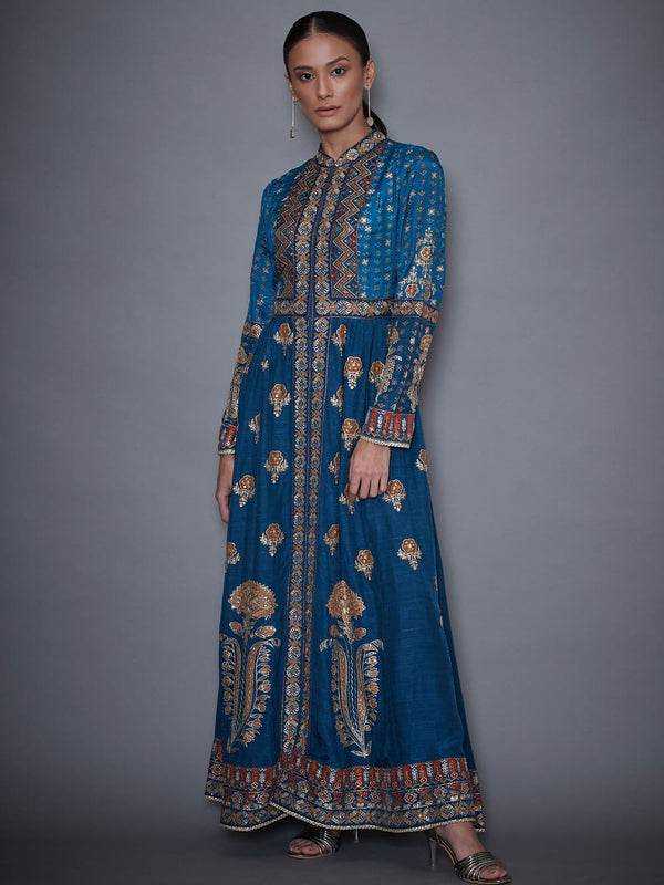 RI Ritu Kumar Turquoise & Beige Embroidered Jacket