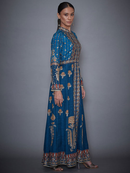 RI Ritu Kumar Turquoise & Beige Embroidered Jacket-Side-View-2