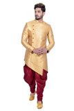 Designer Yellow Silk Asymmetrical Indian Indo Western Sherwani for Men