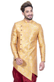 Designer Yellow Silk Asymmetrical Indian Indo Western Sherwani for Men