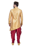 Designer Yellow Silk Asymmetrical Indian Indo Western Sherwani for Men
