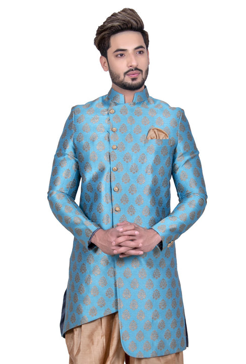 Designer Blue Indian Indo Western Sherwani for Men