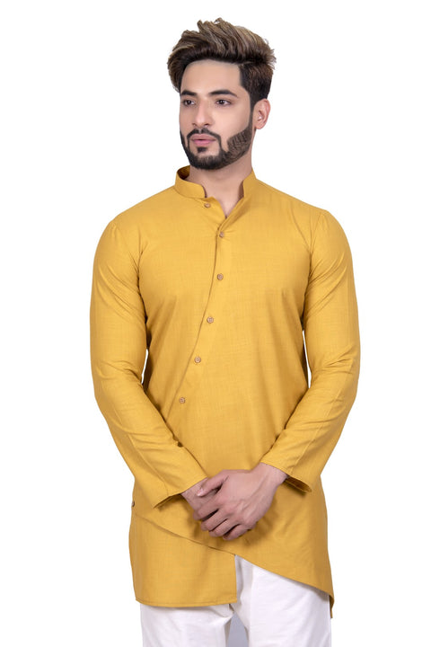 Designer Mustard Cool Cotton Indian Indo Western Sherwani for Men