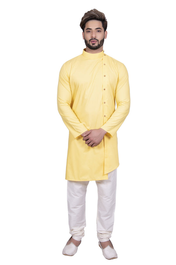 Designer Yellow Cool Cotton Indian Indo Western Sherwani for Men