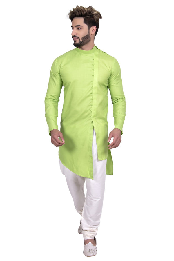 Designer Spring Green Cotton Indian Indo Western Sherwani for Men