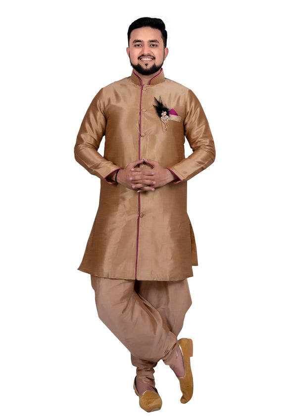 Designer Ethnic Golden Silk Indo Western Indian Sherwani for Men