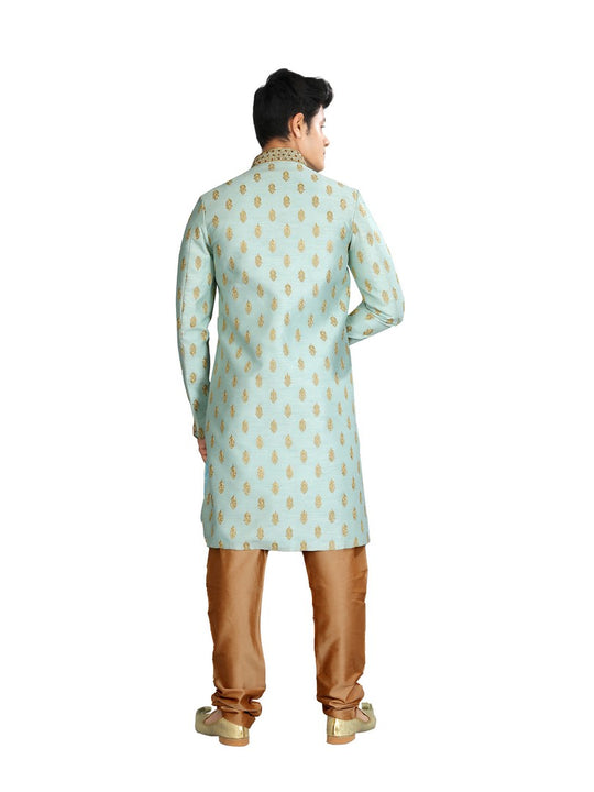 Embroidery Work Pista Silk Traditional Indian Wedding Indo-Western Sherwani for Men -RK1195