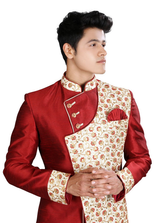 Royal Look Maroon Traditional Indian Wedding Indo-Western Sherwani for Men -RK1196