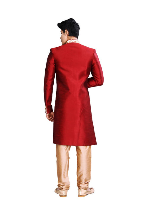 Royal Look Maroon Traditional Indian Wedding Indo-Western Sherwani for Men -RK1196