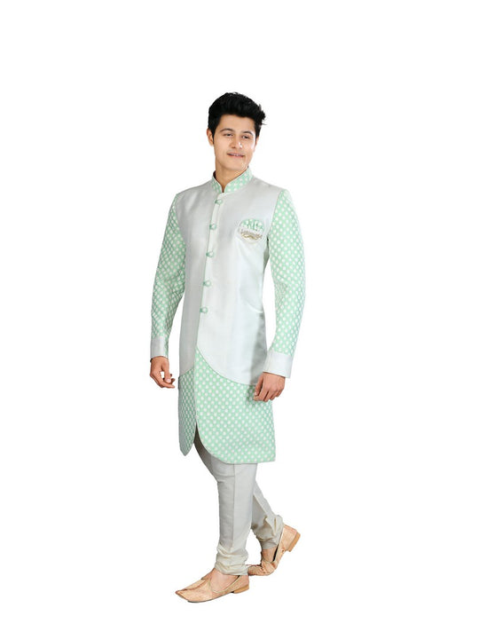 Stylish White And Pista Color Indian Wedding Indo-Western Sherwani for Men -RK1199