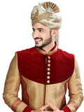 Luxurious Gold Maroon Idian Wedding Indo-Western Sherwani for Men -RK1201