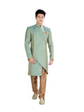 Asymmetrical Firozi Silk Indian Wedding Indo-Western Sherwani for Men -RK1202