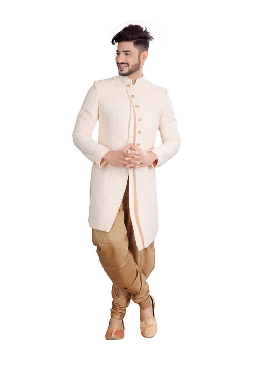 Baby Peach Color Indian Wedding Indo-Western Sherwani for Men -RK1203