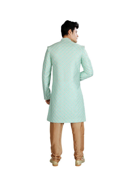 Stylish Seafoam green color Indian Wedding Indo-Western Sherwani for Men -RK1204