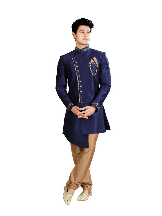 Elegant Navy Blue Indian Wedding Indo-Western Sherwani for Men -RK1206