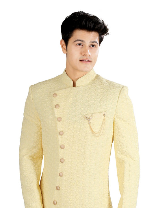 Asymmetrical Lemon Indian Wedding Indo-Western Sherwani for Men -RK1208