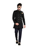 Bold Black Beautiful Silk Indian Wedding Indo-Western Sherwani for Men -RK1211