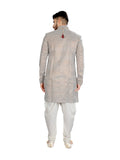 Ash Color Velvet Brocade Indian Wedding Indo-Western Sherwani for Men -RK1213