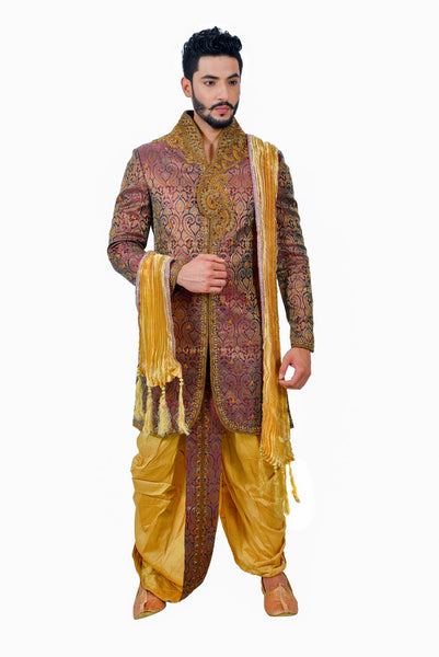 Royal Multicolor Zari Brocade With Ethnic Dhoti Indian Wedding Sherwan ...