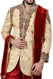 Zari Brocade Silk Maroon With Ethnic Dhoti Indian Wedding Sherwani For Men - RK2057