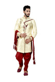 Stylish Brocade Silk Cream And Maroon Indian Wedding Sherwani For Men - RK2060