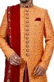 Royal Brocade Silk Rajah And Maroon Indian Wedding Sherwani For Men - RK2061