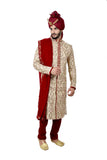 Maharaja Cream And Maroon Indian Wedding Sherwani For Men - RK2063
