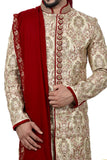 Maharaja Cream And Maroon Indian Wedding Sherwani For Men - RK2063