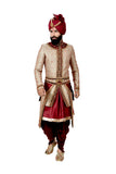 Maharaja Anarkali Style Cambridge Blue And Maroon Indian Wedding Sherwani For Men - RK2064