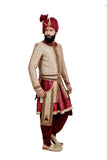 Maharaja Anarkali Style Cambridge Blue And Maroon Indian Wedding Sherwani For Men - RK2064