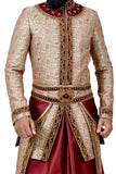 Maharaja Anarkali Style Cambridge Blue And Maroon Indian Wedding Sherwani For Men - RK2064