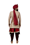 Maharaja Anarkali Style Cambridge Blue And Maroon Indian Wedding Sherwani For Men - RK2064