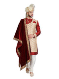 Fine Classy Maroon Silk Indian Wedding Sherwani For Men