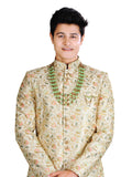 Delicate Pista Silk Traditional Indian Wedding Indo-Western Sherwani for Men