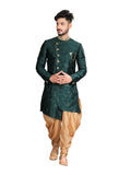 Polished Bottle Green And Gold Silk Indian Wedding Sherwani For Men