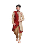 Lavish Maroon Silk Indian Wedding Sherwani For Men