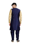 Sirenic Navy Blue and Gold Brocade Silk Indian Wedding Sherwani For Men