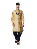 Enchanting Navy Blue and Gold Brocade Silk Indian Wedding Sherwani For Men