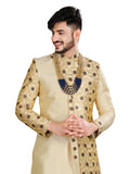 Enchanting Navy Blue and Gold Brocade Silk Indian Wedding Sherwani For Men