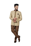 Majestic Peary and Brown Jodhpuri Printed Mandarin Collar Indian Suit Sherwani Set For Men - RK3066SNT