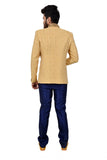 Elegant Gold And Blue color Jodhpuri Printed Mandarin Collar Indian Suit Set For Men - RK3067SNT