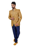 Royal Gold And Blue Wedding Color Jodhpuri Printed Indian Suit Set For Men - RK3069SNT