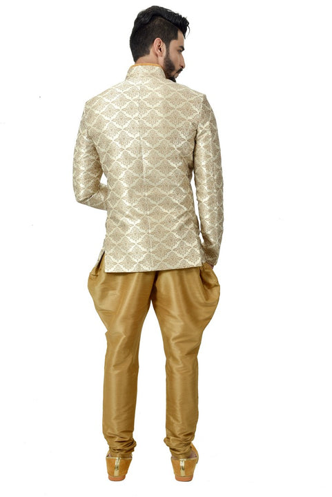 Elegant Dutch white Golden Jodhpuri With Breeches Indian Traditional Suit Set For Men - RK3070SNT