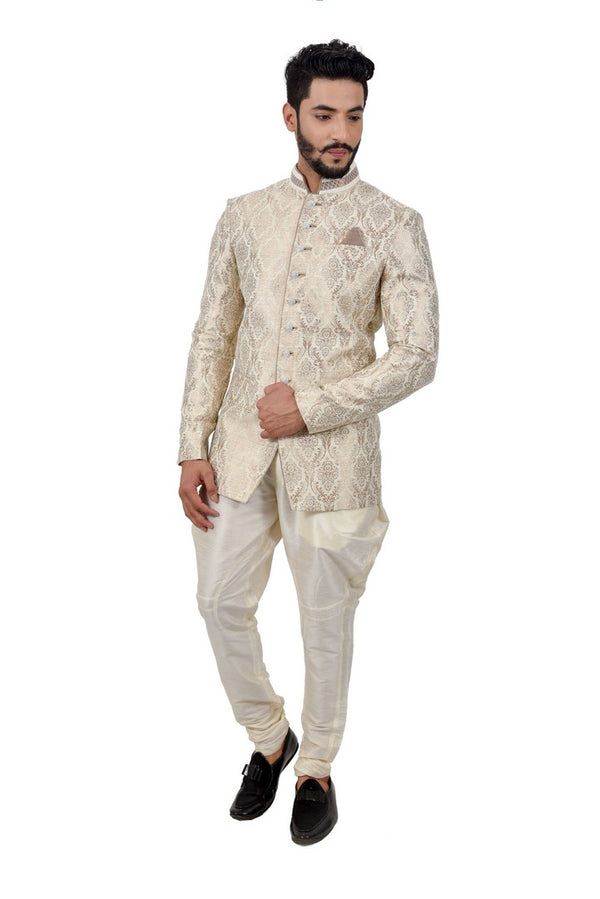 Beige and Brown color Imported fabric Jodhpuri Suit : 1575962
